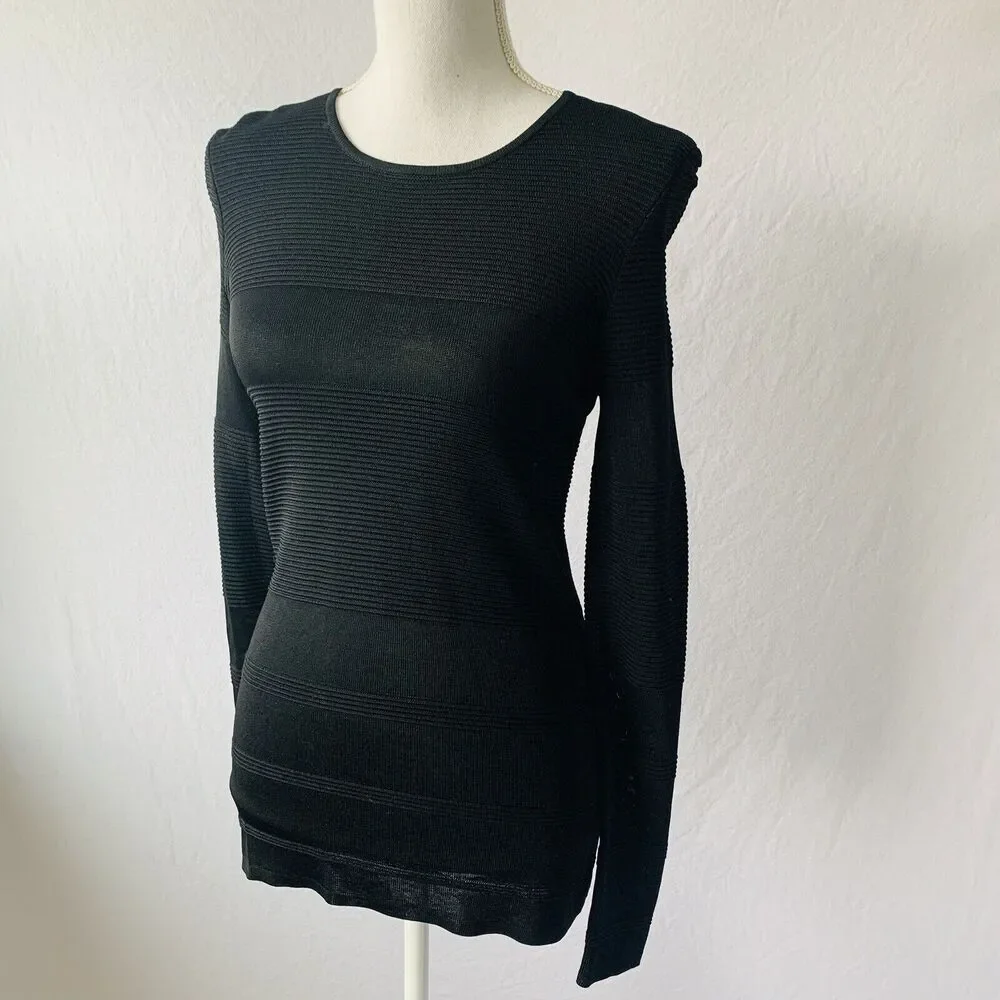 Worth New York Sweater Scoop Neck Neutral Black Long Sleeve Size Petite